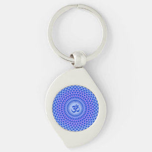 Chaveiro Roda de meditação da flor de lótus azul roxo OM