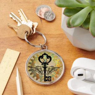 Chaveiro Roda denteada oxidada chave voada Steampunk