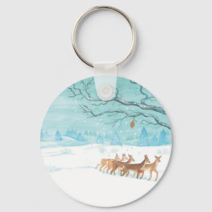 Chaveiro Roe Deer na floresta de inverno coberta de neve
