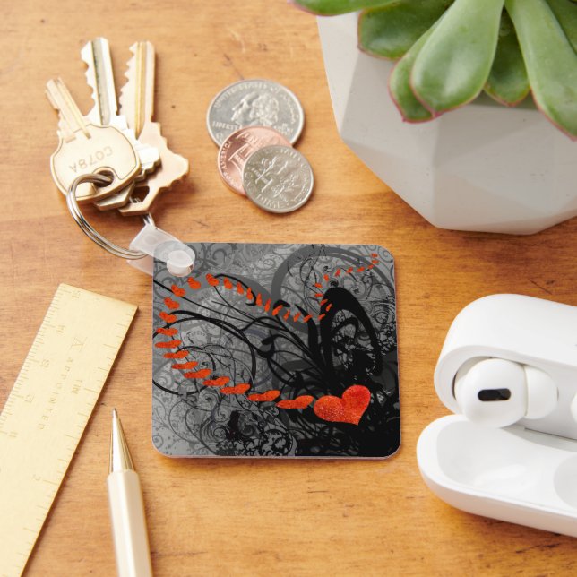 Chaveiro Roios de Coração Negro e Vermelho (Mesa)