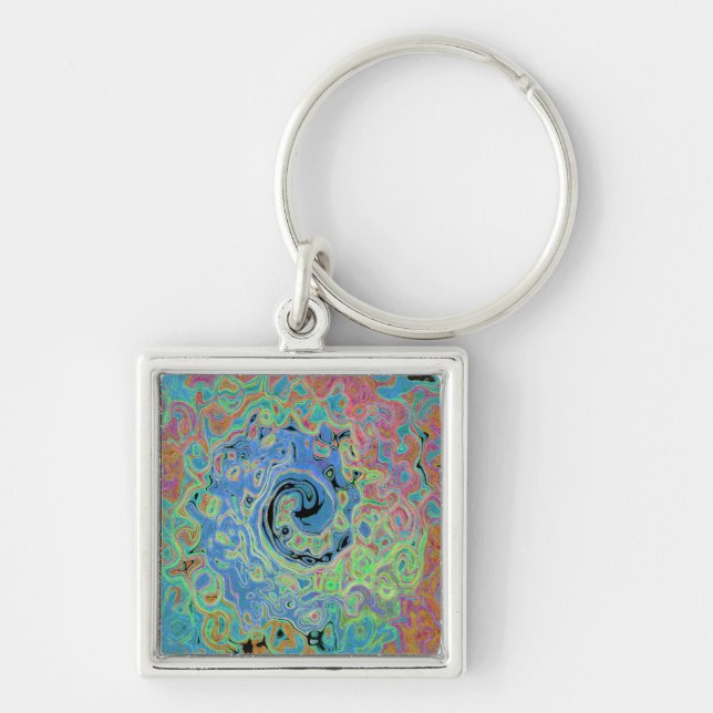 Chaveiro Rolha de Abstrato com rolha azul de aquarela com r (Frente)