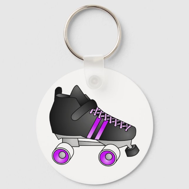 Chaveiro Roller Derby Skates preto e roxo (Frente)