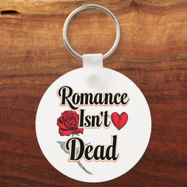 Chaveiro "Romance Isn't Dead" with Red Rose and Heart (Frente)