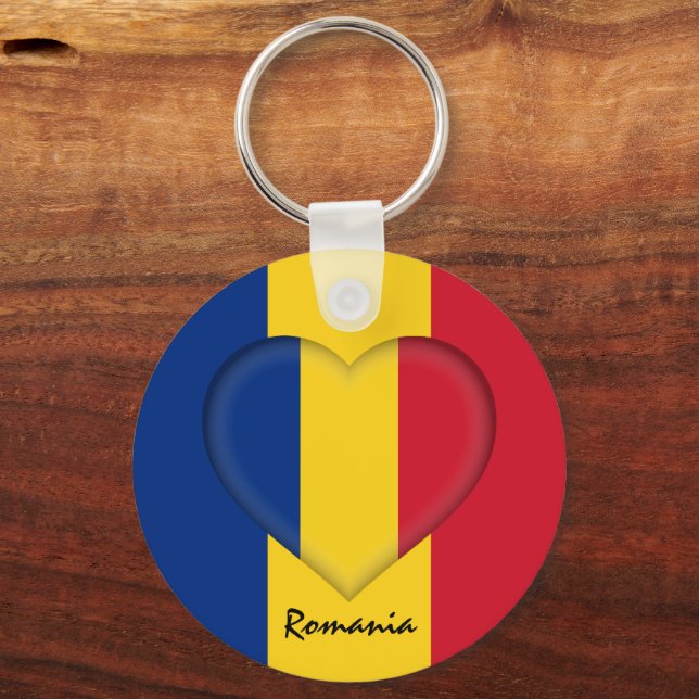 Chaveiro Romênia e Coração, Moda da bandeira romena/Esporte (Frente)