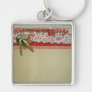 Chaveiro Rosa Antiga em Renda Rustic Red Vitoriana em Lona 