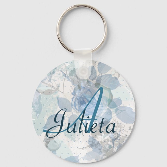 Chaveiro Rosa azul monograma (Frente)