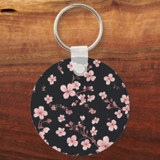 Chaveiro Rosa Bebê Macio Mini Padrão Sakura em Preto - Deli