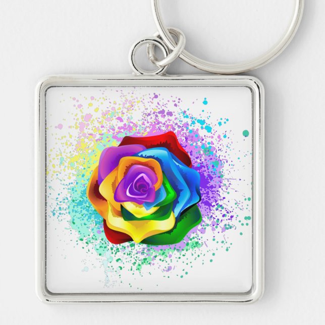 Chaveiro Rosa de arco-íris colorido (Frente)