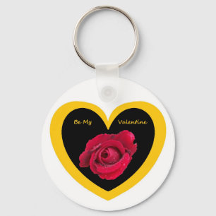 Chaveiro Rosa de Corrente Chave no Coração Amarelo Negro,