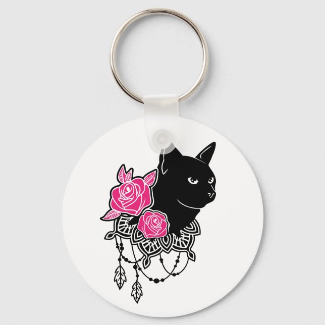 Chaveiro Rosa de Gato Negro (Frente)