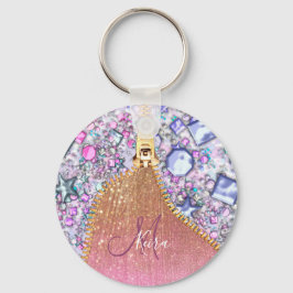Chaveiro Rosa de Glitter Dourado Girassol Personalizado