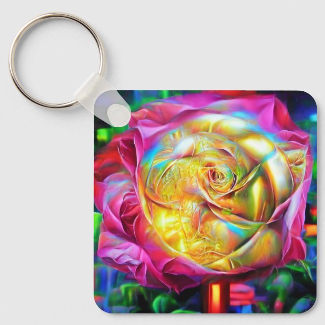 Chaveiro Rosa do Arco-Íris Psicodélico (Frente)