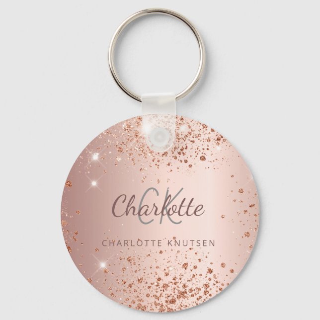 Chaveiro Rosa dourado dourado nome do monograma do pó (Frente)