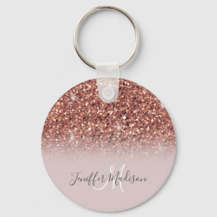 Chaveiro Rosa dourado glitter Nome Personalizado