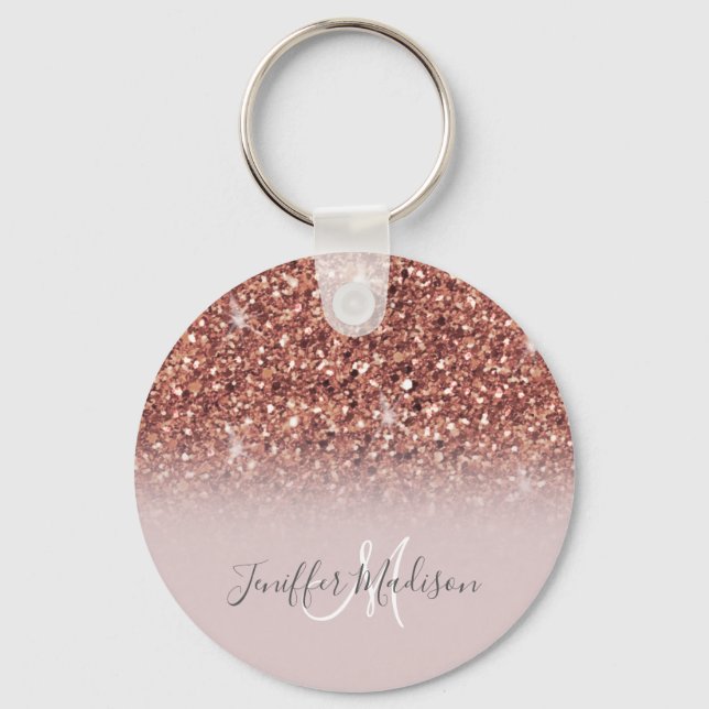 Chaveiro Rosa dourado glitter Nome Personalizado (Frente)