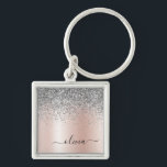 Chaveiro Rosa Dourado - Monograma brilhante cor-de-rosa<br><div class="desc">Rosa Dourado - Chaveiros com nomes de monograma de metal escovados com brilho pincelado e folha de folhas de folhas, cor-de-rosa pincelada e folha de folhas de folhas, (cadeia-chave). Isto faz o doce e perfeito aniversário de 16 anos, casamento, chá de panela, aniversário, chá de fraldas ou festa de solteira...</div>