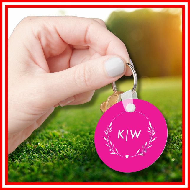 Chaveiro Rosa e Branco | Monograma de Iniciais Modernas (Pink and White | Modern Initials Monogram Keychain)