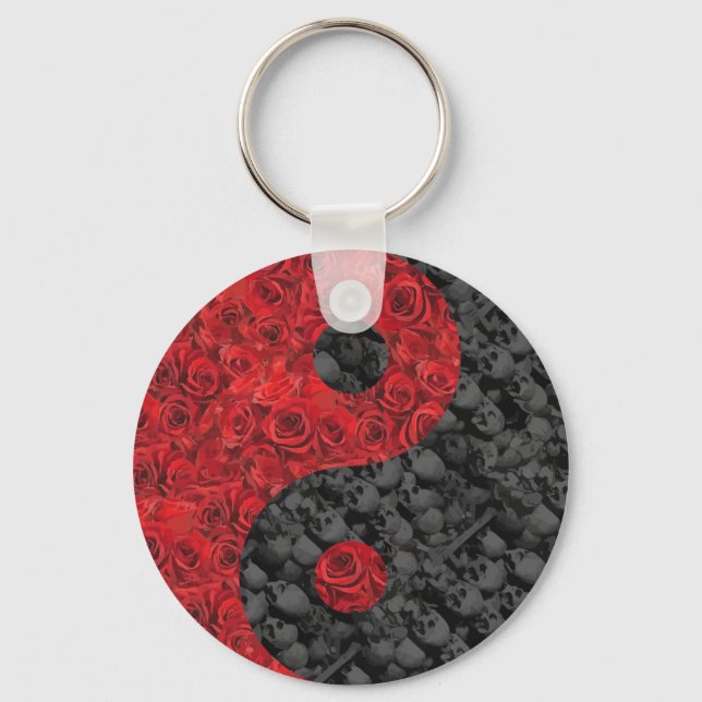 Chaveiro Rosa e Skull Yin Yang (Frente)