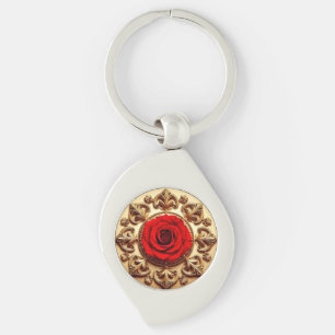 Chaveiro Rosa Elegante com Moldura Decorativa Ornamentada