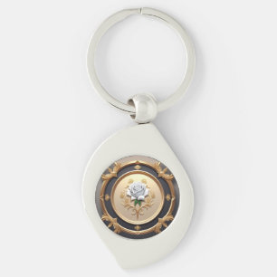 Chaveiro Rosa Elegante com Moldura Decorativa Ornamentada