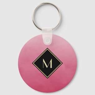 Chaveiro Rosa escovado elegante com monograma Dourado