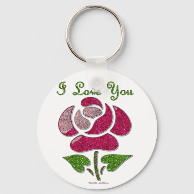 Chaveiro Rosa Estêncil Rosa Eu Te Amo (Frente)