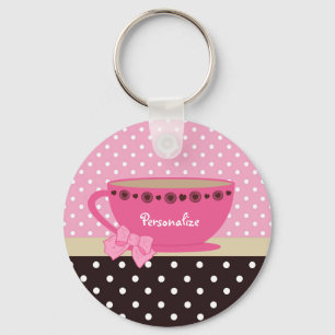 Chaveiro Rosa feminino do Teacup e arco e nome das bolinhas