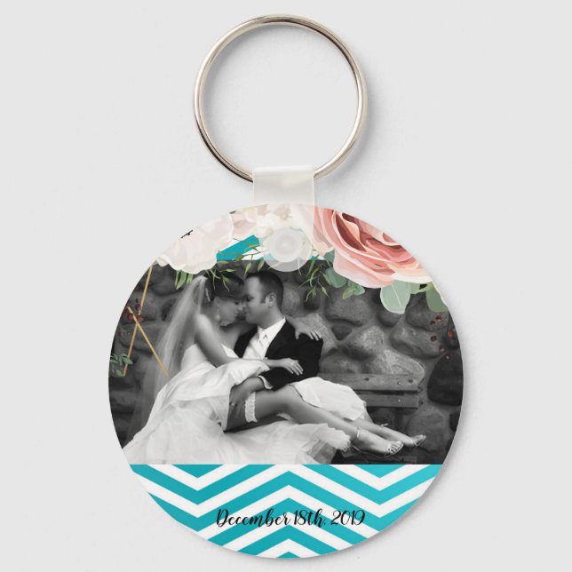 Chaveiro Rosa Geométrico de Cadeia de Fotos Personalizada (Frente)