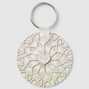 Chaveiro Rosa Geométrico Dourado Padrão de Coração de AMOR