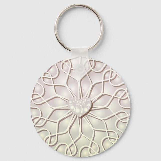 Chaveiro Rosa Geométrico Dourado Padrão de Coração de AMOR (Frente)