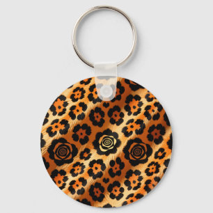 Chaveiro Rosa Leopard Impressão Animal Dourada