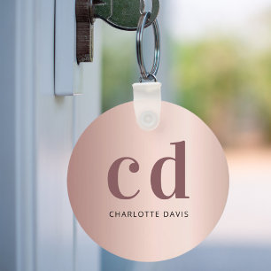 Chaveiro Rosa monograma monograma de luxo metálico