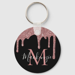 Chaveiro Rosa Negra Dourado Falso Brilho Gotas Monograma