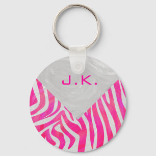 Chaveiro Rosa quente e branco da zebra com monograma