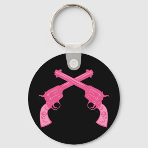 Chaveiro Rosa retro pistolas cruzadas