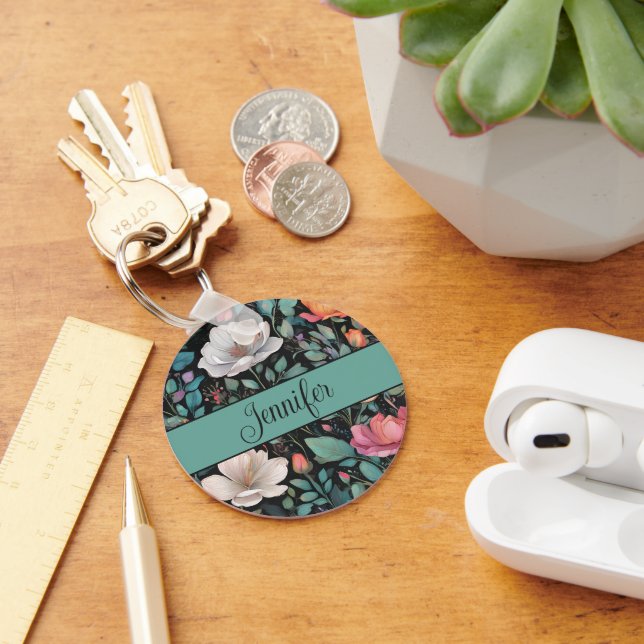 Chaveiro Rosa Rosa Branca Elegante Personalizada (Mesa)