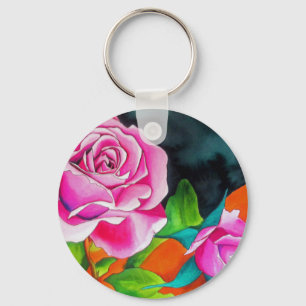 Chaveiro Rosa Rosa com arte de aquarela laranja