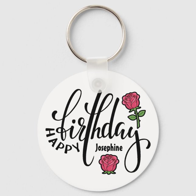 Chaveiro Rosa Rosa Personalizada de Aniversário  (Frente)