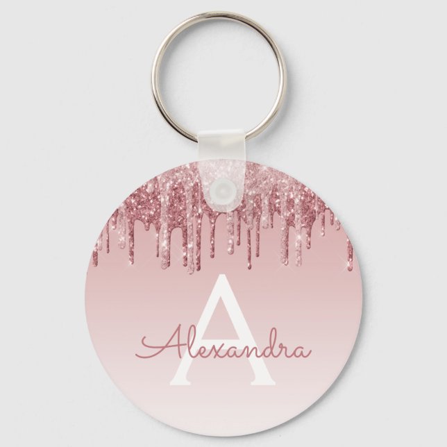 Chaveiro Rosa Rosa Rosa Rosa Dourada, Brilhante e Monograma (Frente)