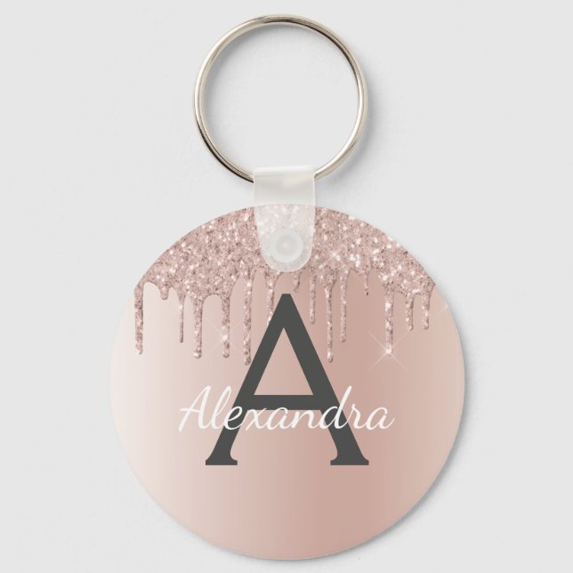 Chaveiro Rosa Rosa Rosa Rosa Dourada Faux Monograma de Aço  (Frente)