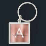 Chaveiro Rosa Rosa Rosa Rosa Dourada Faux Monograma de Aço<br><div class="desc">Rosa Rosa Rosa Rosa Dourada Faux Stainless Steel Metálico Elegante Chaveiro. Esses Chaveiros podem ser personalizados para incluir seu nome e nome inicial. Estas correntes-chave fazem favores de excelente,  chá de panela ou festa de solteira.</div>