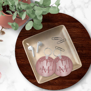 Chaveiro Rosa Rosa Rosa Rosa Dourada Glitter Glitter Gota M