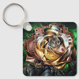 Chaveiro Rosa Steampunk com Face Surreal - Flor Mecânico