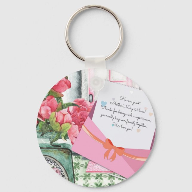 Chaveiro Rosa vermelha Floral - Dia de as mães de envelope (Frente)