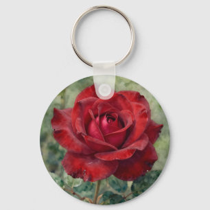 Chaveiro Rosa Vermelha Profunda Romântica em Flor