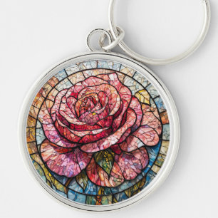 Chaveiro Rosa Vibrante em Flor Surroundeda por Detalhes Orn