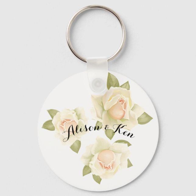 Chaveiro Rosas brancas com nome personalizado (Frente)