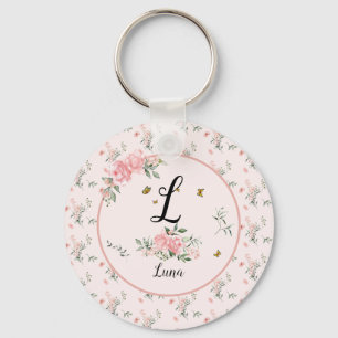 Chaveiro Rosas Cor-de-Rosa Elegantes em Aquarela com Borbol