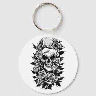 Chaveiro Rosas de crânio humano Gótico de tinta original
