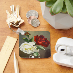 Chaveiro Rosas de Jardim Antigas em um Vaso de Vidro